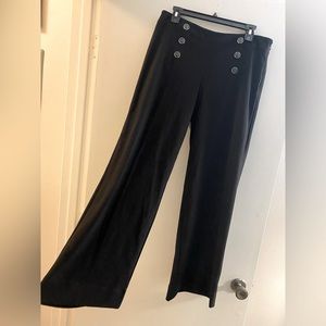 Black wide-leg dress pants with front buttons